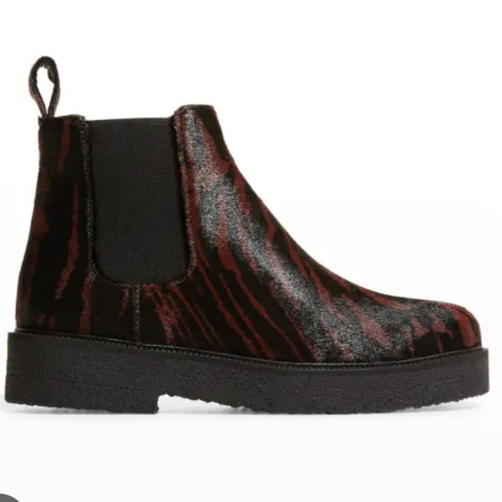 STAUD Palamino Platform Chelsea "Pony Hair" Ankle Boots in Zebra 7